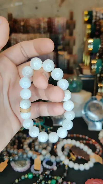 plant/Blue Flash Moonstone 11mm bracelet (7")-0-thumbnail