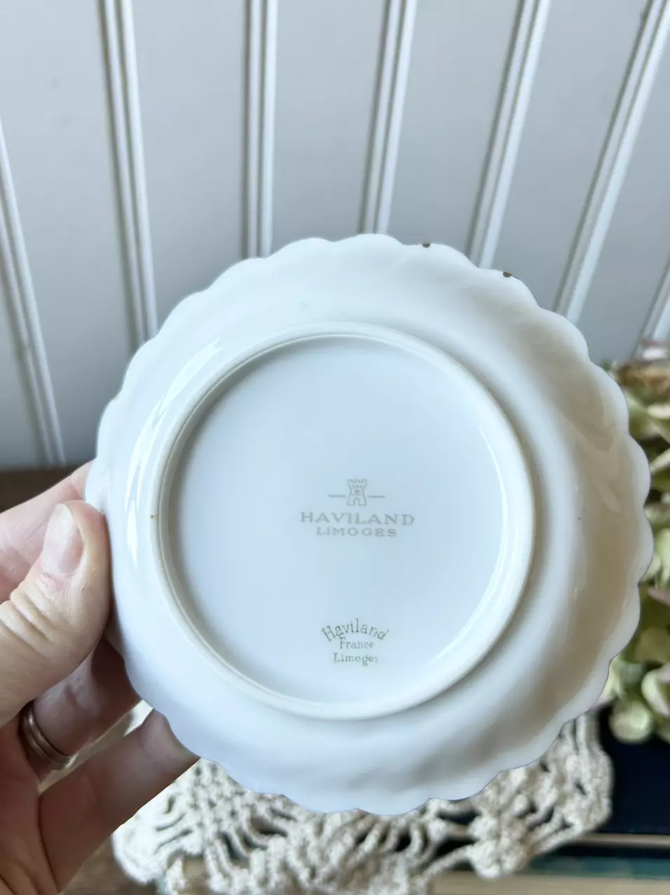 plant/Limoges trinket tray- pink rose- 4 1/2”-2