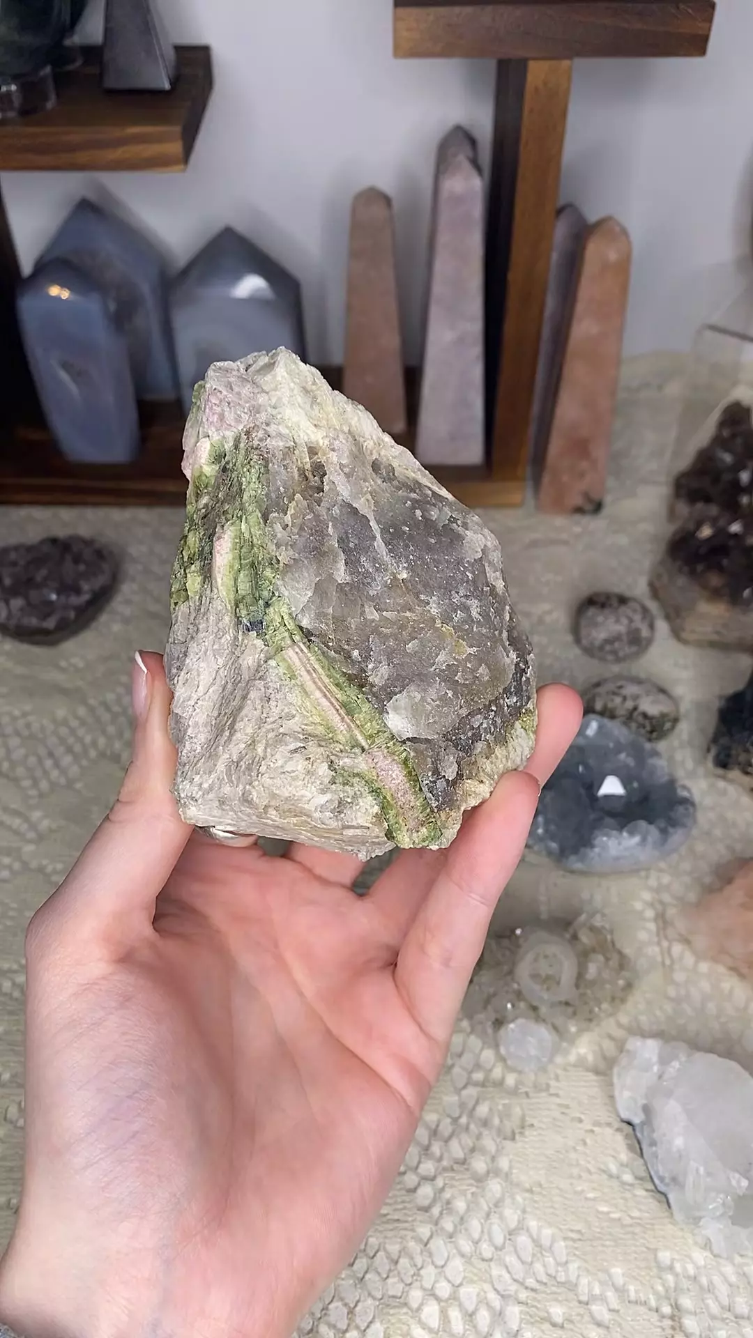 plant/Pink & Green Tourmaline on Smoky from Maine 1970 old stock-0