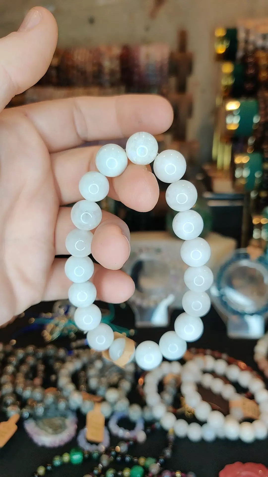 plant/Blue Flash Moonstone 11mm Bracelet (7.5")-0