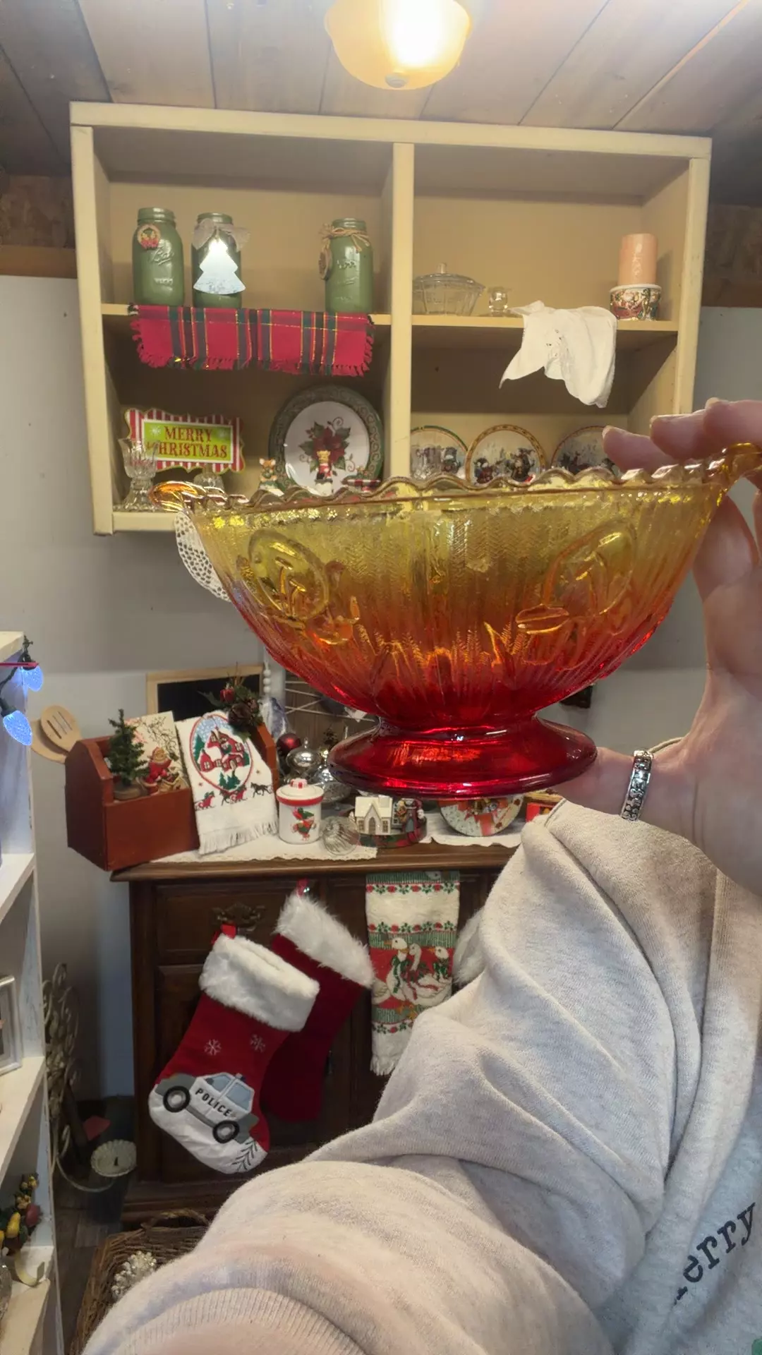 plant/Amber fire Glass pedestal bowl-0