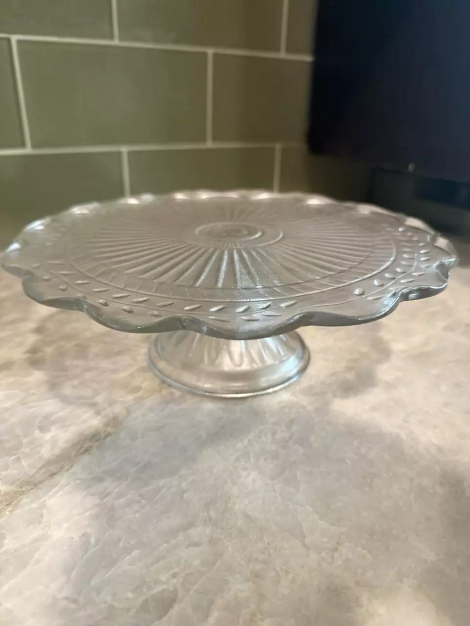 plant/Clear Pressed Glass Pedestal Cake Plate Small-1
