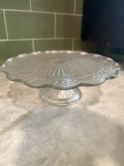plant/Clear Pressed Glass Pedestal Cake Plate Small-1-thumbnail