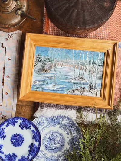 plant/Framed Winter painting on bark-0-thumbnail
