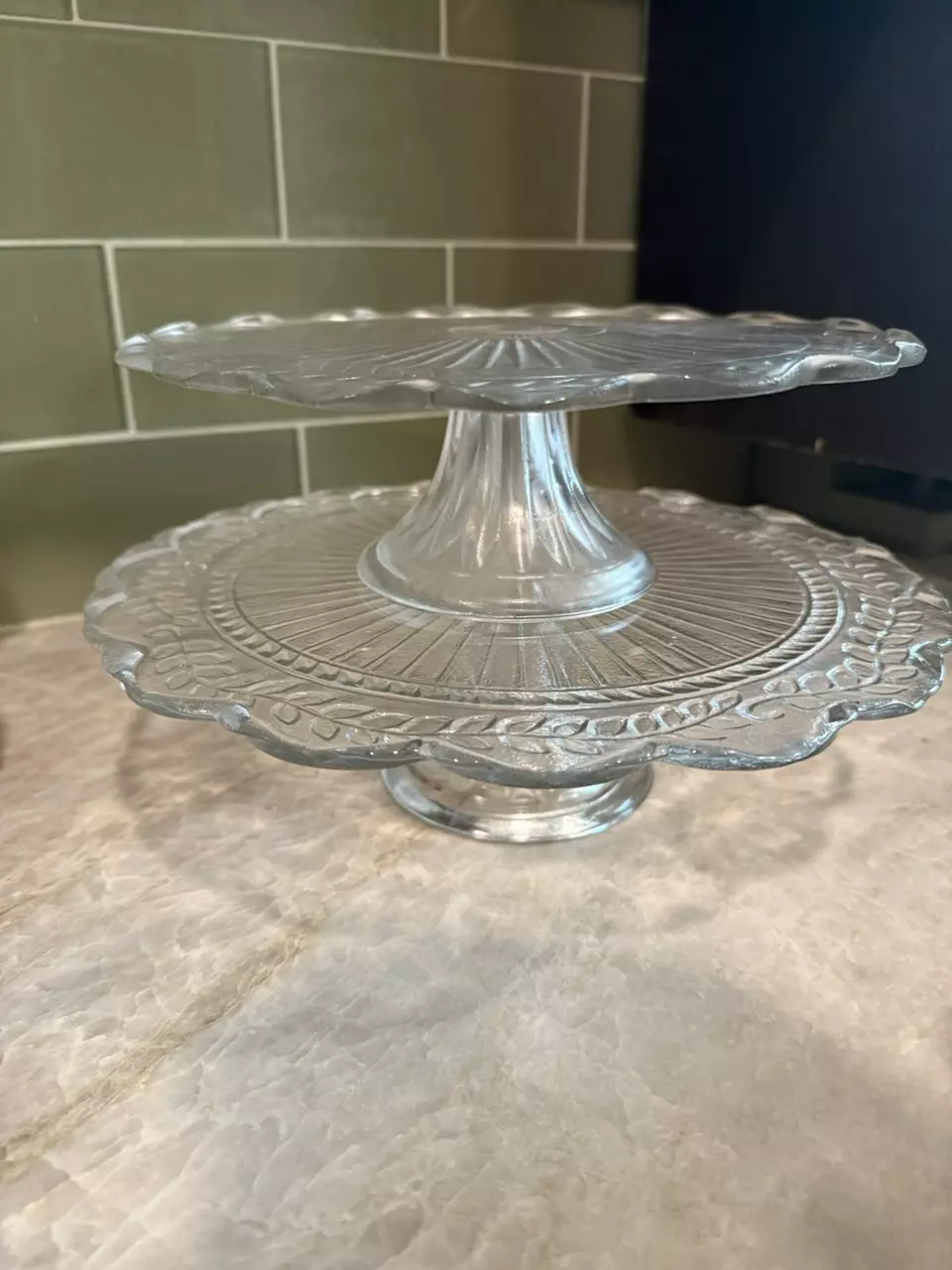 plant/Clear Pressed Glass Pedestal Cake Plate Large-0