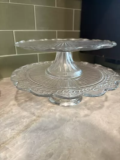 plant/Clear Pressed Glass Pedestal Cake Plate Large-0-thumbnail