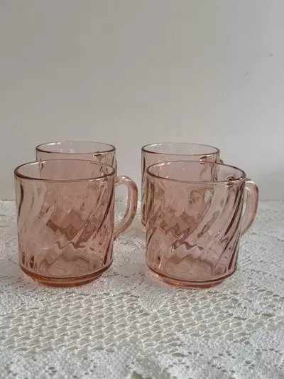 plant/Arcoroc France Pink Rosaline Optic Swirl Coffee Mug set 4-0-thumbnail