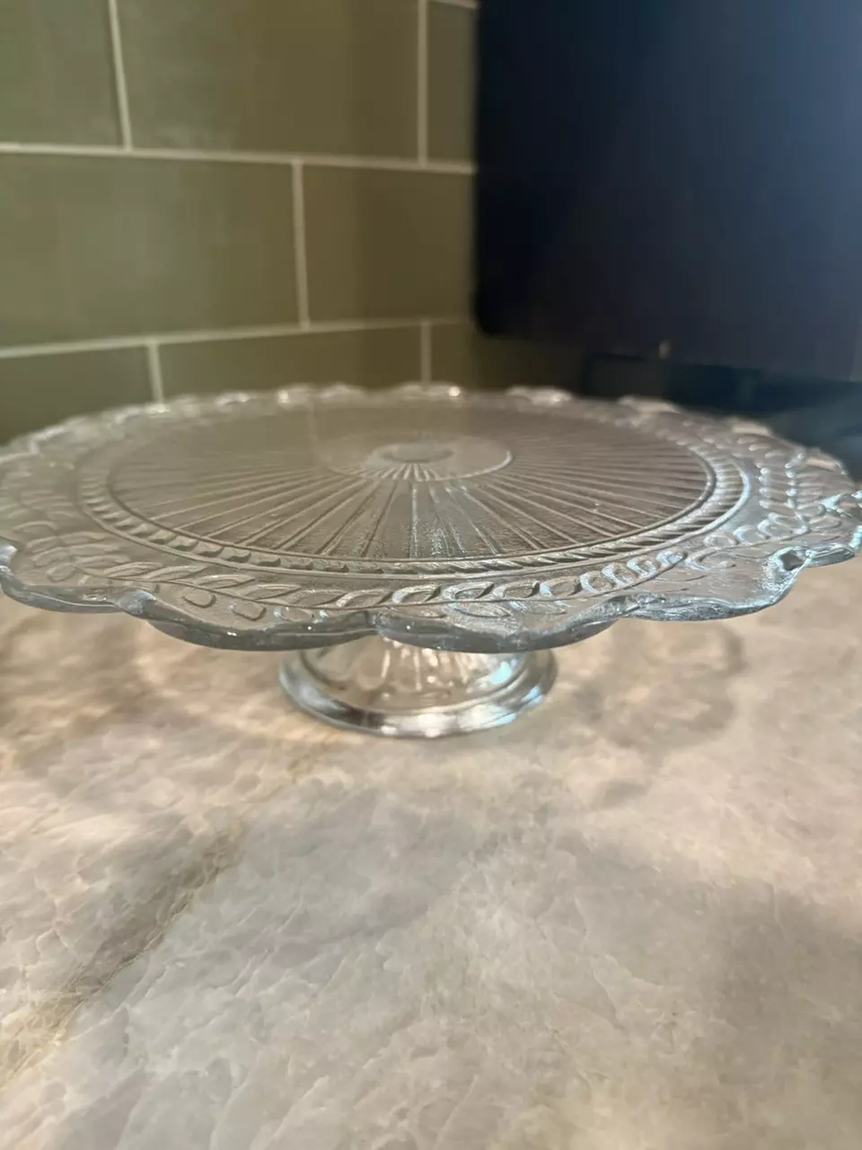 plant/Clear Pressed Glass Pedestal Cake Plate Large-1