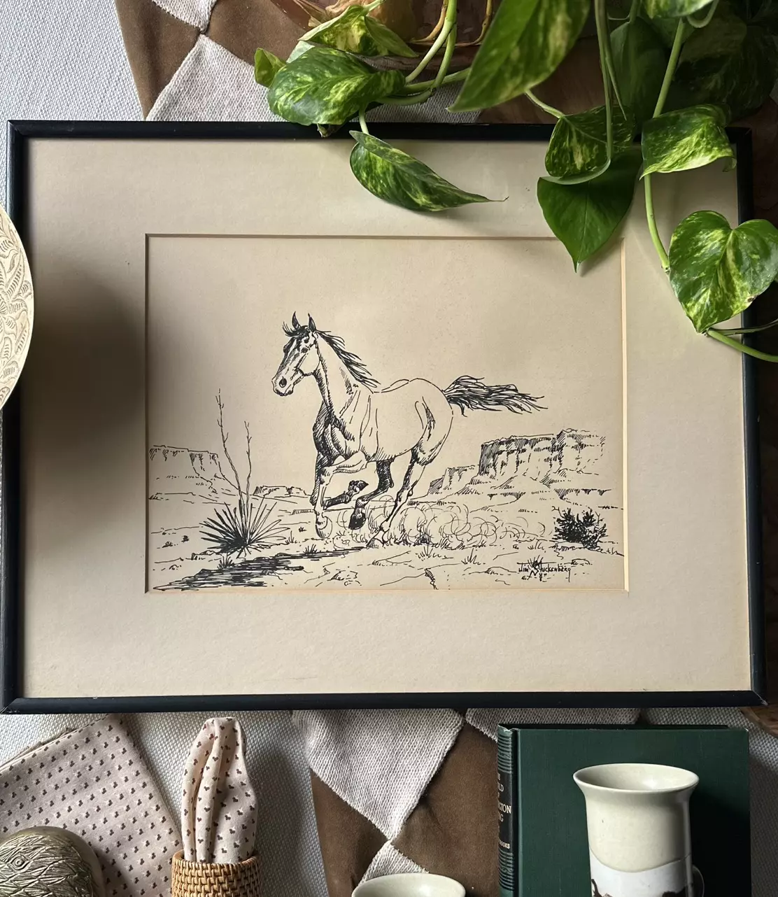 plant/Vintage horse lithograph-0