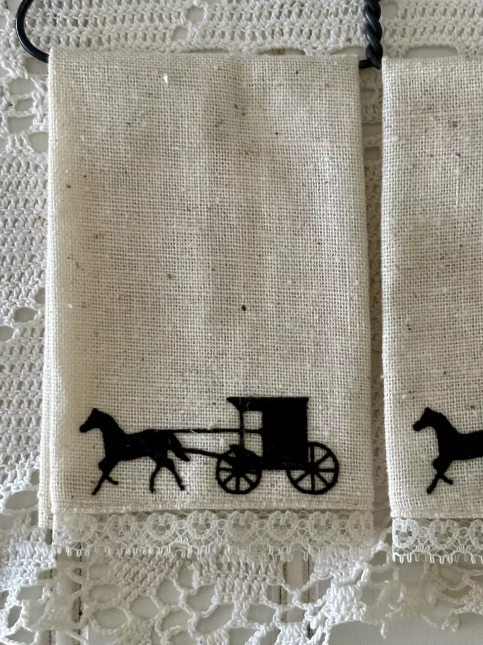 plant/Decorative linen-like wall hanging with horse-drawn buggy-1