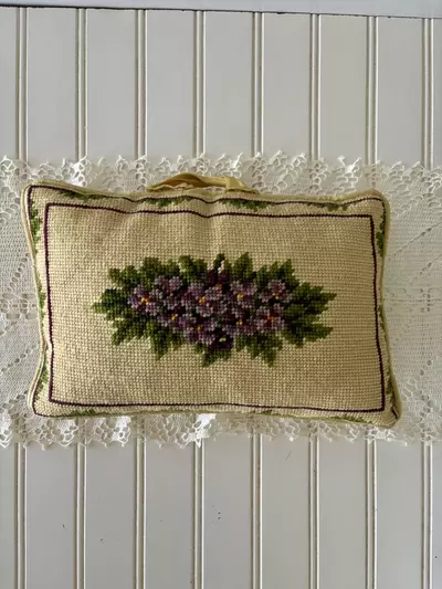 plant/Needlepoint pillow with purple violets-0-thumbnail