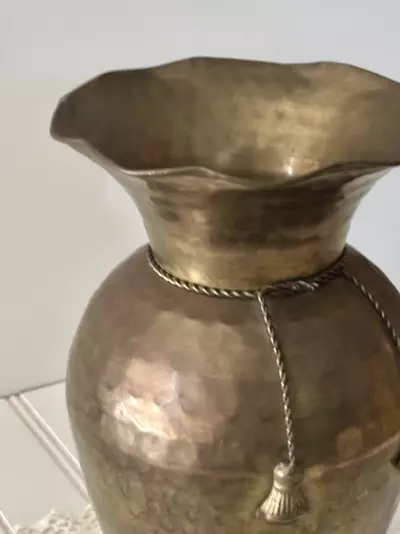 plant/Brass Hammered Vase with Tassels-2-thumbnail