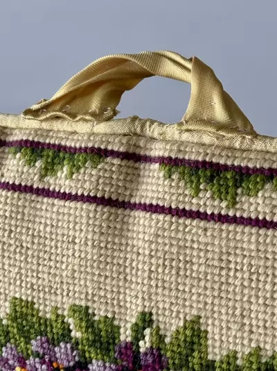 plant/Needlepoint pillow with purple violets-1-thumbnail