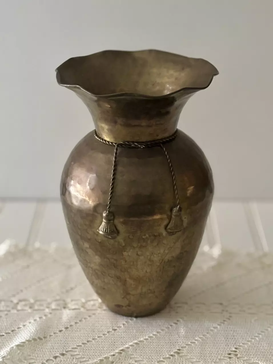 plant/Brass Hammered Vase with Tassels-0