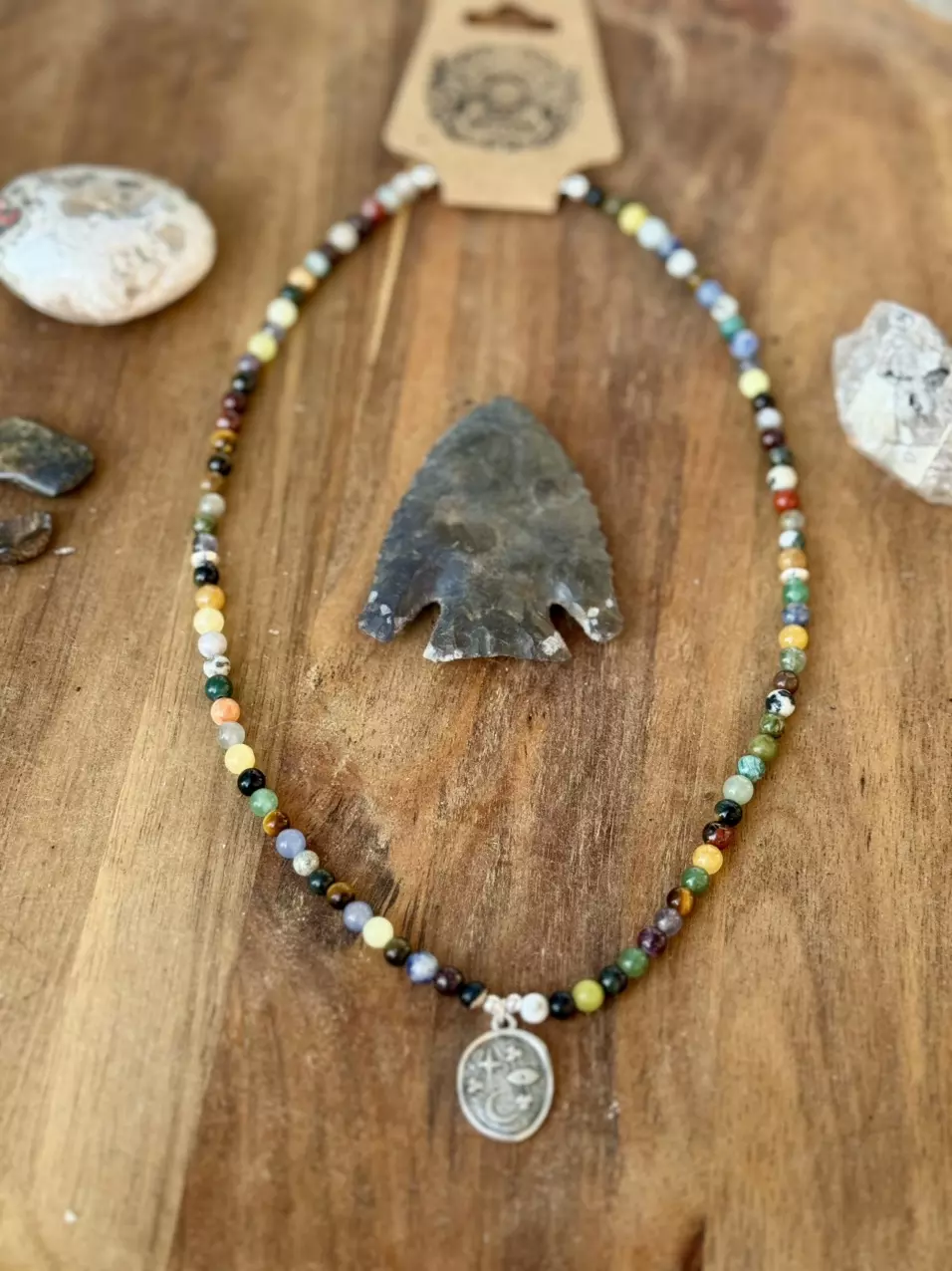 plant/mixed stone 4mm celestial necklace 16.5” (handmade)-1