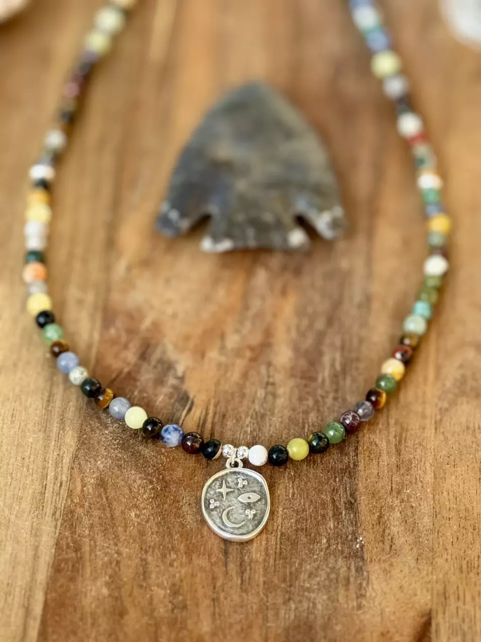 plant/mixed stone 4mm celestial necklace 16.5” (handmade)-0