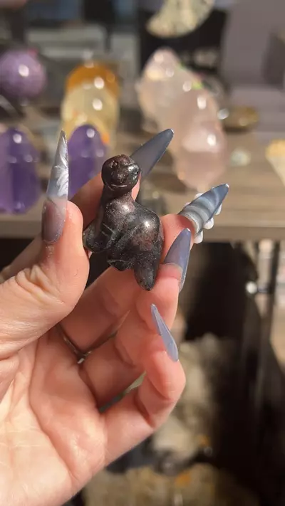 plant/Garnet Arfvedsonite Mini Dino Carving-0-thumbnail