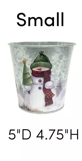 plant/Holiday Snowman Metal Pot Cover – 5” Tin Planter-0