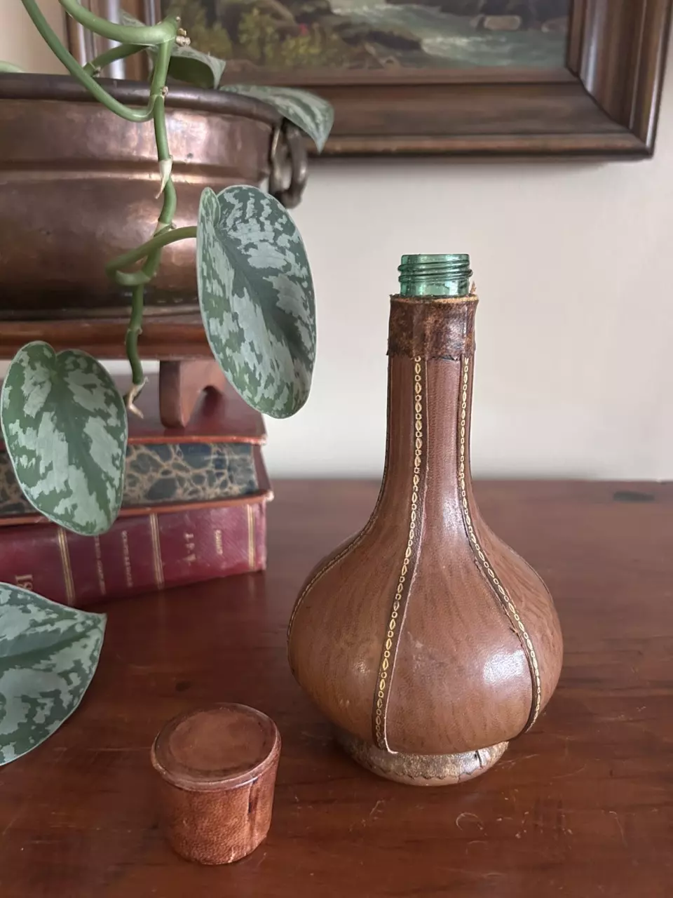 plant/Leather Wrapped Decanter-5