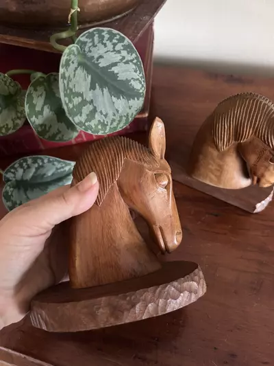 plant/Hand Carved Wooden Horse Head Bookends-1-thumbnail