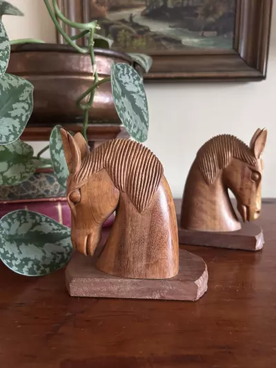 plant/Hand Carved Wooden Horse Head Bookends-3-thumbnail