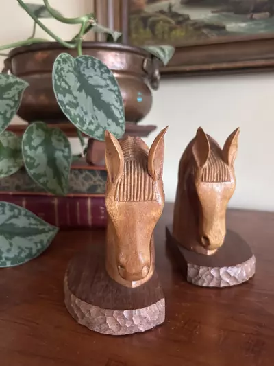 plant/Hand Carved Wooden Horse Head Bookends-4-thumbnail