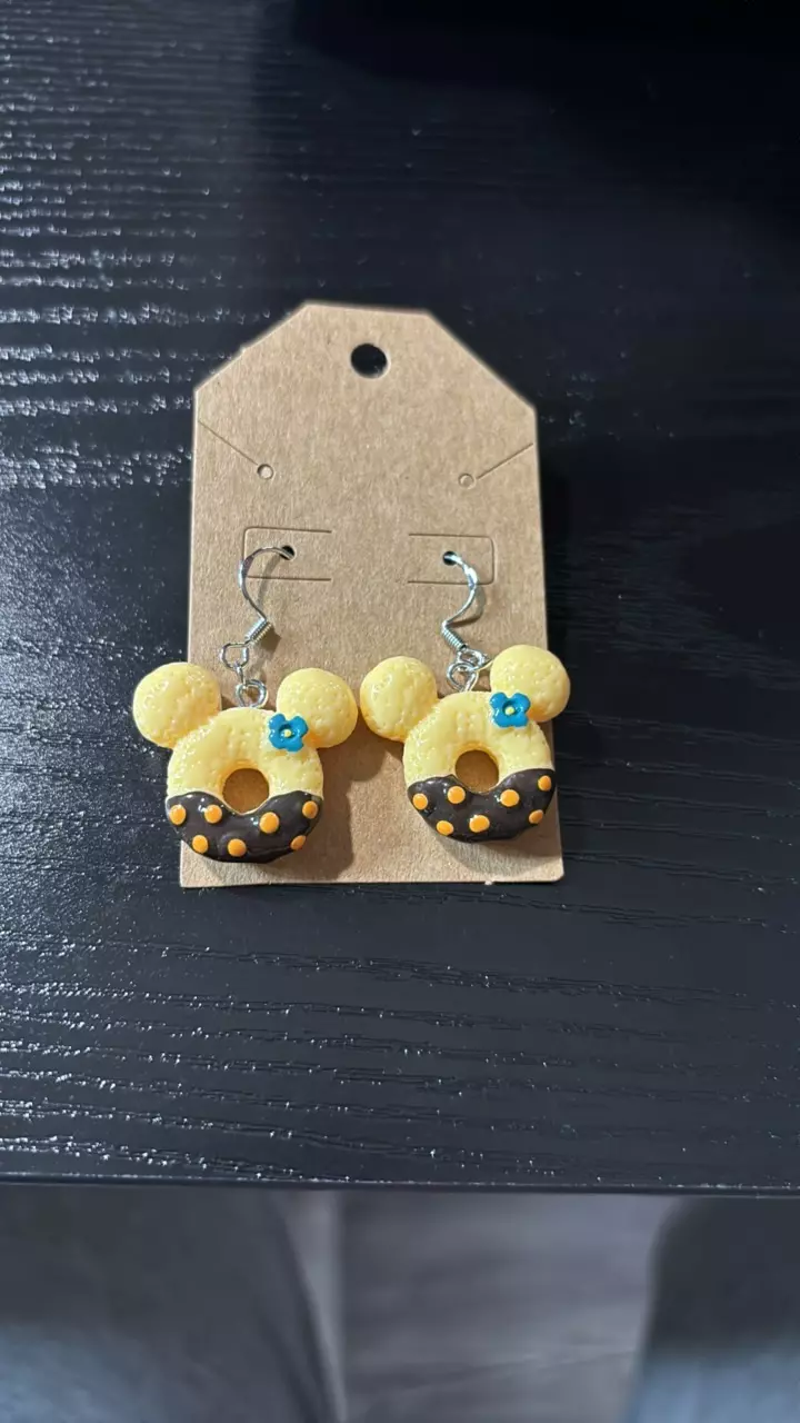 plant/Handcrafted Resin/Clay Donut Mickey Earrings-0