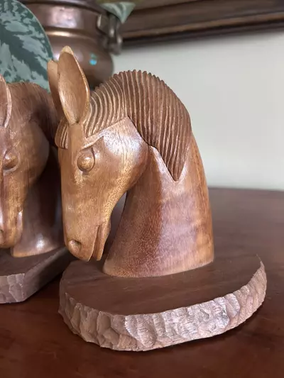 plant/Hand Carved Wooden Horse Head Bookends-2-thumbnail