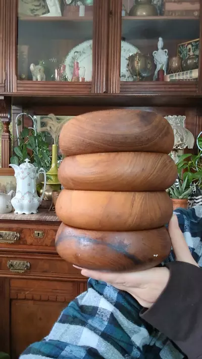 plant/set of 4 vintage wooden bowls-0-thumbnail