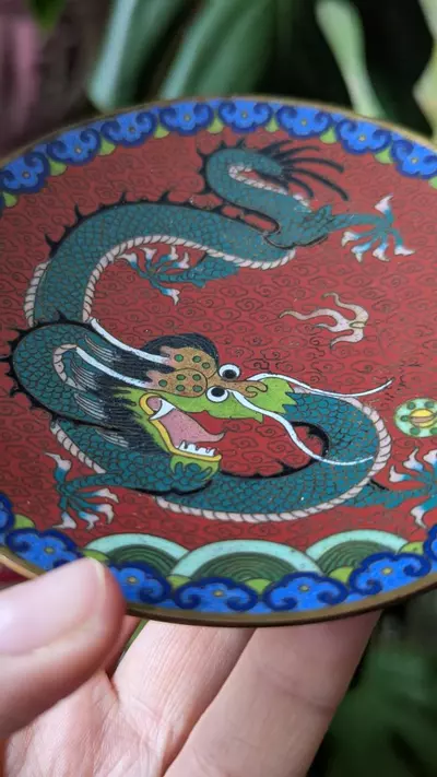 plant/19th century Chinese cloisonne dragon plate-2-thumbnail