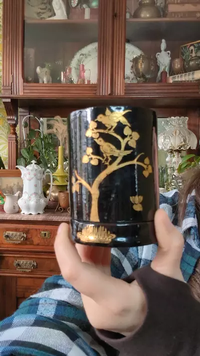 plant/antique lacquered Japanese tea canister-0-thumbnail