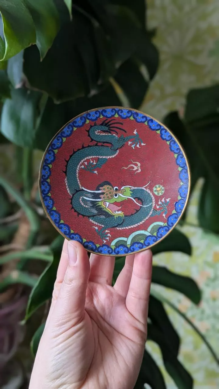 plant/19th century Chinese cloisonne dragon plate-0