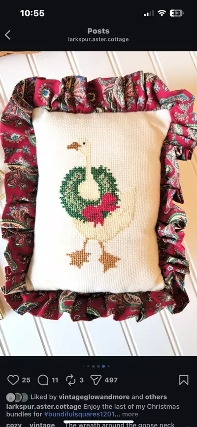 plant/cross stitched Christmas goose pillow-0-thumbnail