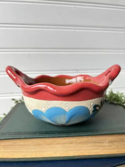plant/Hand painted floral pottery bowl-0-thumbnail