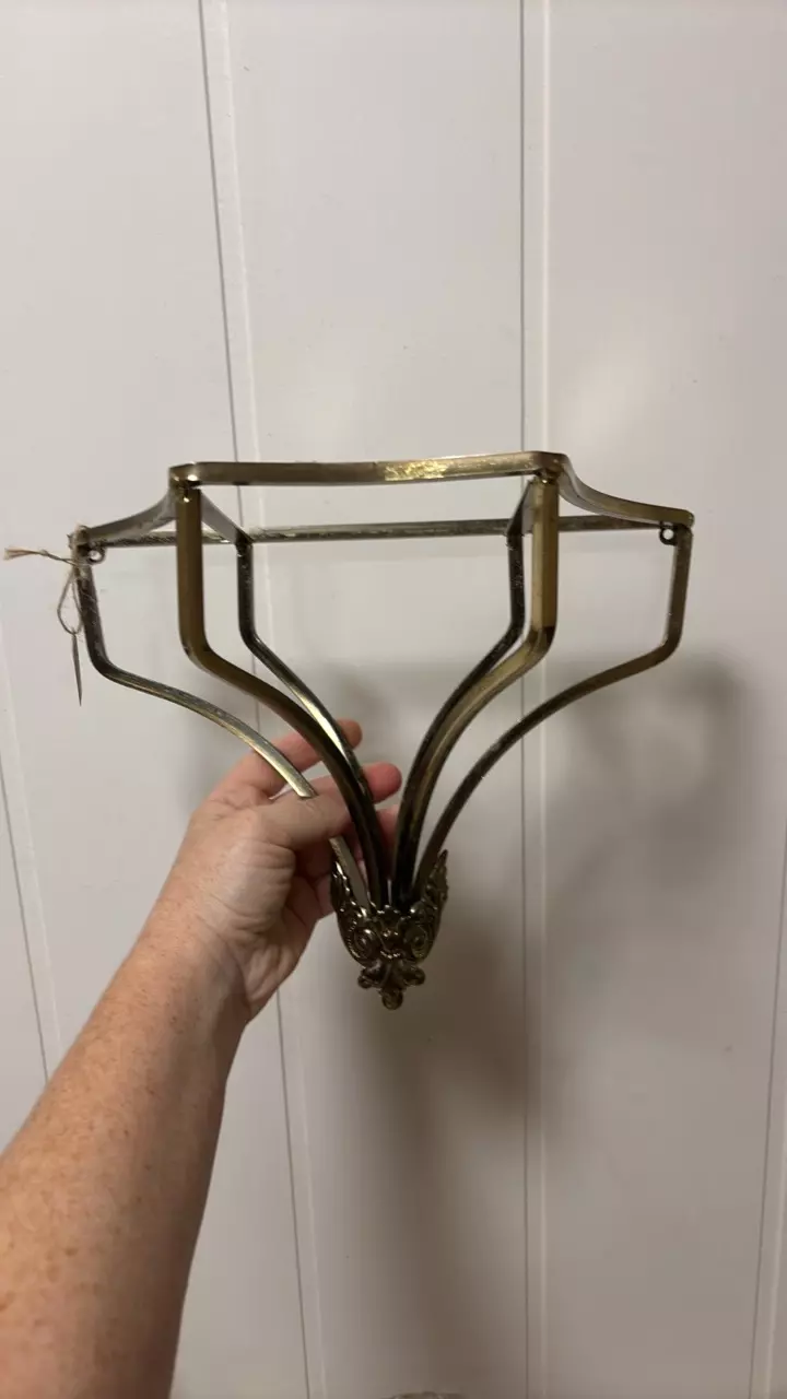 plant/vintage Hollywood regency style brass wall shelf bracket-0