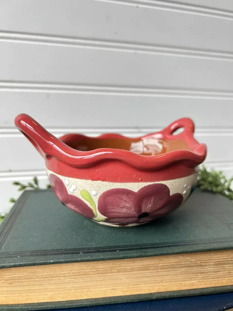 plant/Hand painted floral pottery bowl-1