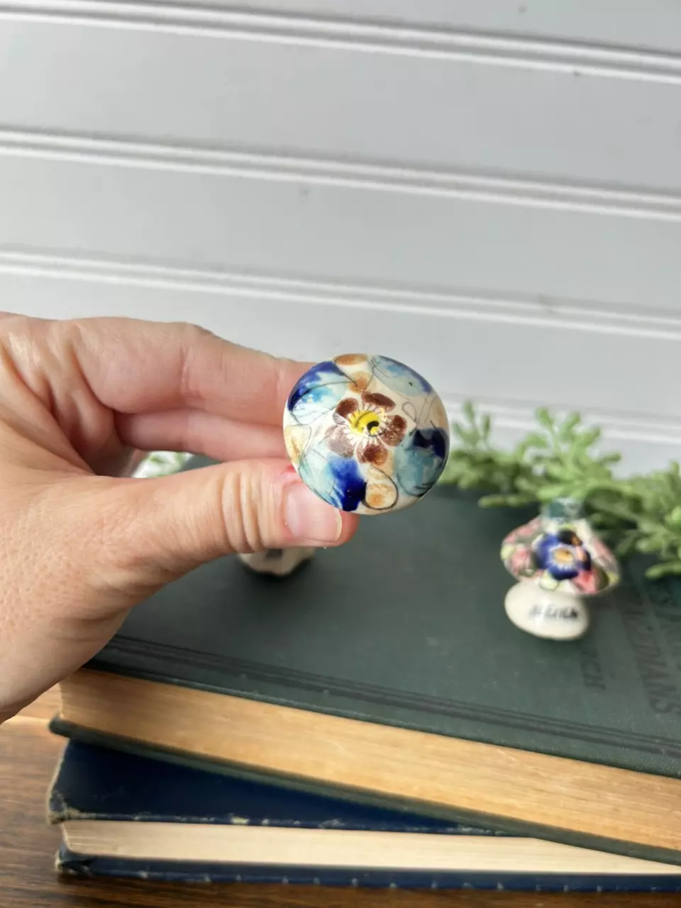 plant/Hand painted ceramic mushrooms (set of 3)-5