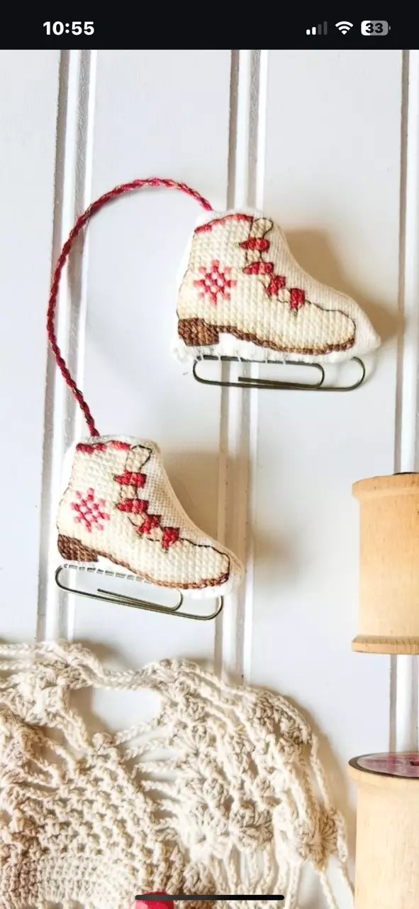 plant/hand stitched ice skate “ornament”-0