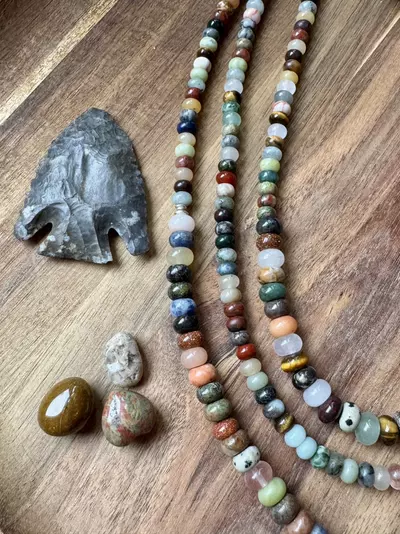 plant/mixed stone graduated rondelle necklace long (handmade)-1-thumbnail