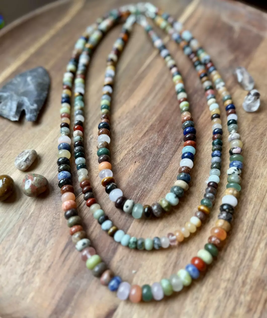 plant/mixed stone graduated rondelle necklace long (handmade)-0