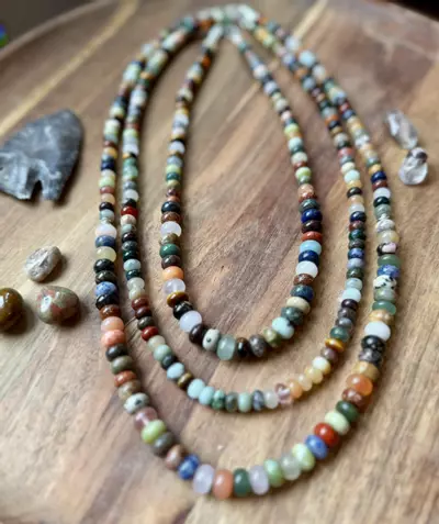 plant/mixed stone graduated rondelle necklace long (handmade)-0-thumbnail