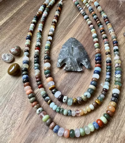 plant/mixed stone graduated rondelle necklace long (handmade)-2-thumbnail