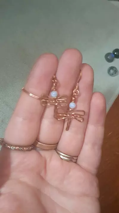 plant/Blue lace agate copper dragonfly earrings-0-thumbnail