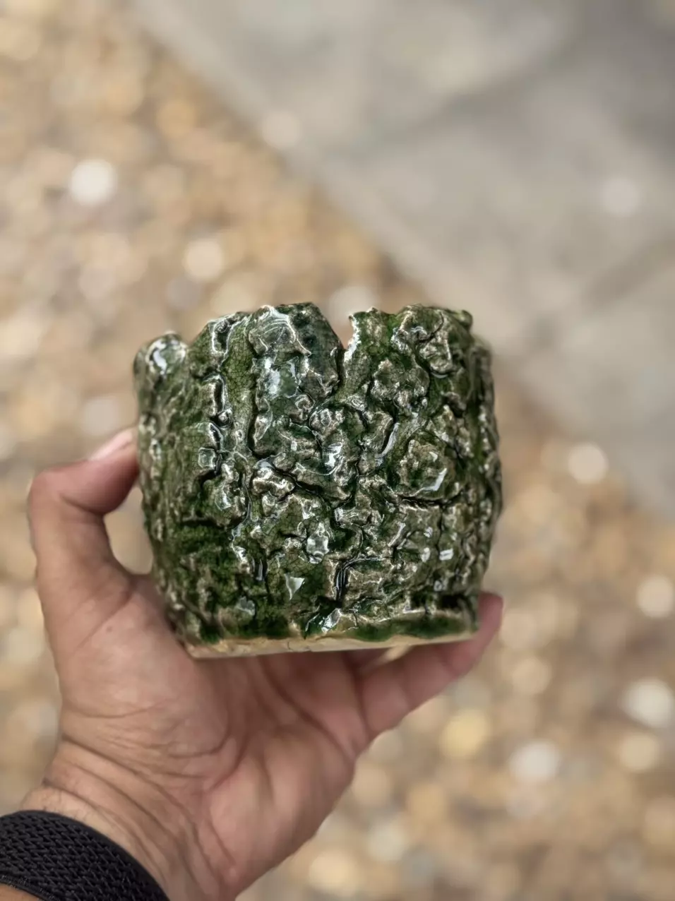 plant/Green shattered glass 4.5x3.5H-0