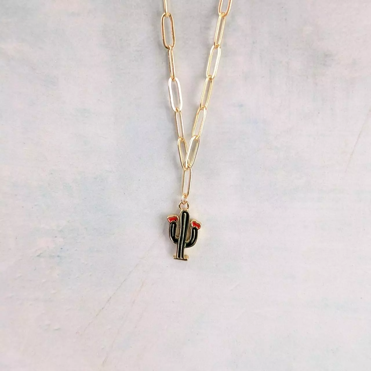 plant/Saguaro Cactus Necklace, Link Chain-0