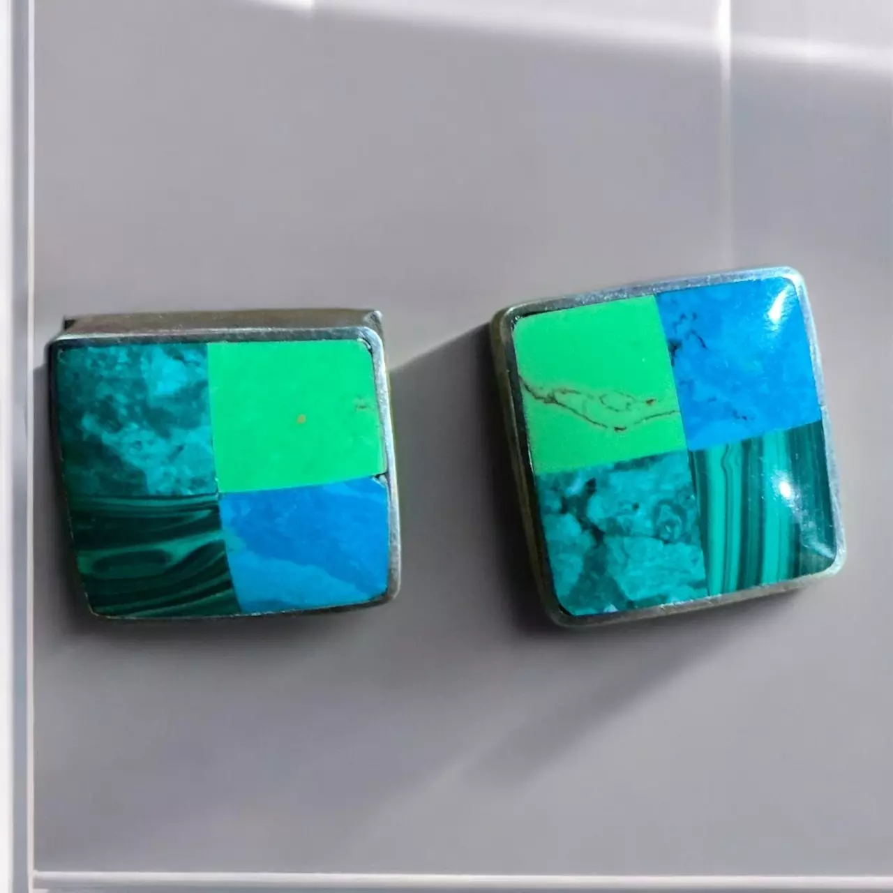 plant/Sterling Silver 925 Pierced Earrings Turquoise & Malichite-0