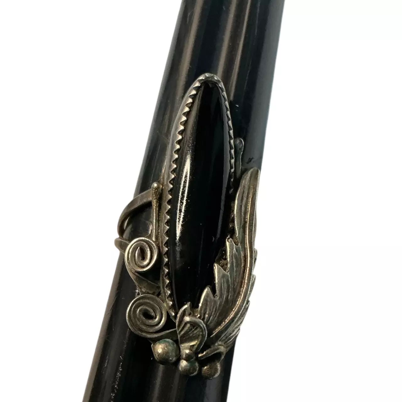 plant/Vintage Native American JJ Onyx Sterling Silver 925  Sz 7-0