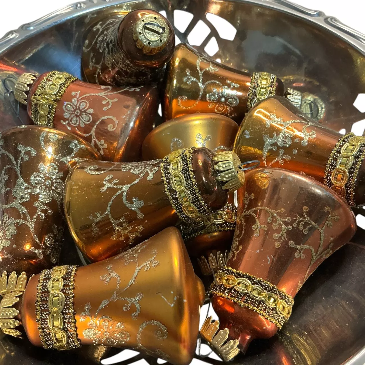 plant/9 Pieces West Germany Mercury Glass Bell Ornament-0