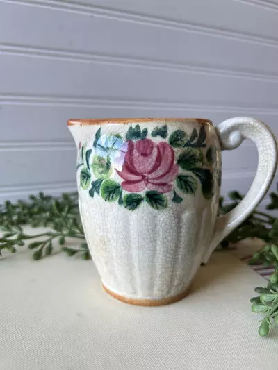 plant/hand painted floral tall creamer, made in Occupied Japan-0-thumbnail