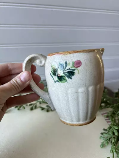 plant/hand painted floral tall creamer, made in Occupied Japan-2-thumbnail